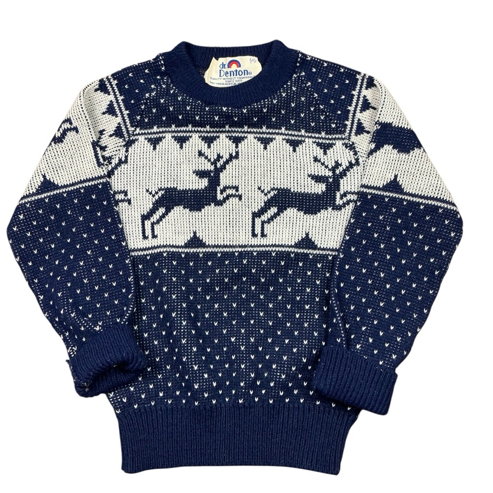 Vintage 70s/80s reindeer Dr. Denton 100% virgin acrylic sweater USA made 2T/3T